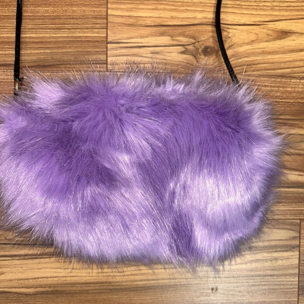 Purple Faux Fur Mini Shoulder Bag Y2K Plush Fluffy Clutch Crossbody - Picture 2 of 6